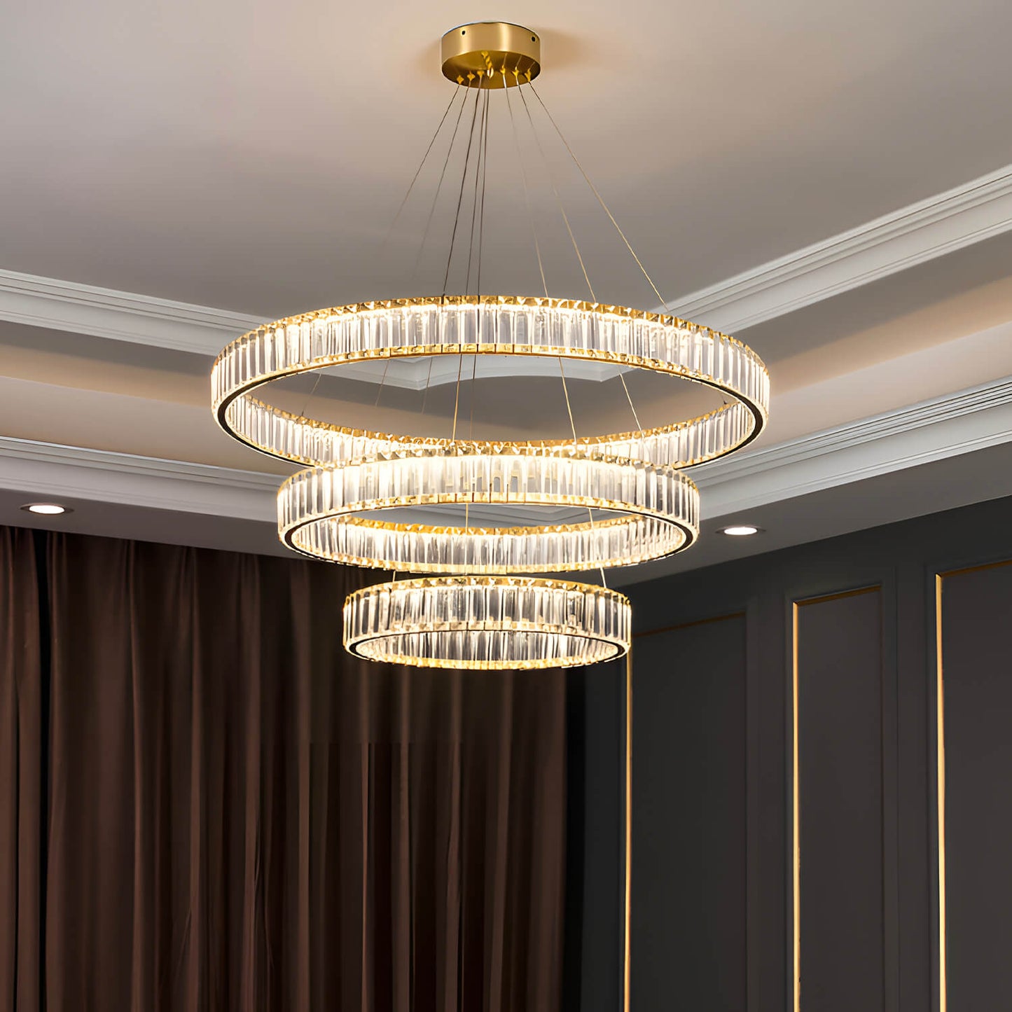 Modern Luxury Crystal Chandelier Elegant Circular Duplex Living Room and Dining Room Lighting