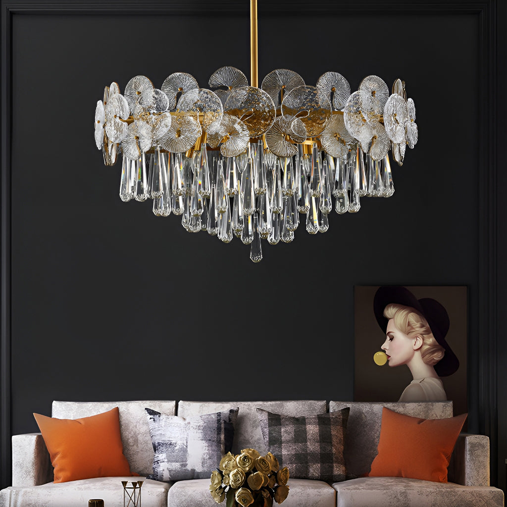 Modern Luxury Gold Glass Chandelier for Living Room