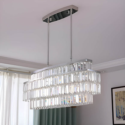 Modern Rectangular Crystal Chandelier - Rod-Type Pendant Light