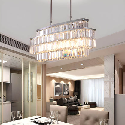 Modern Rectangular Crystal Chandelier - Rod-Type Pendant Light