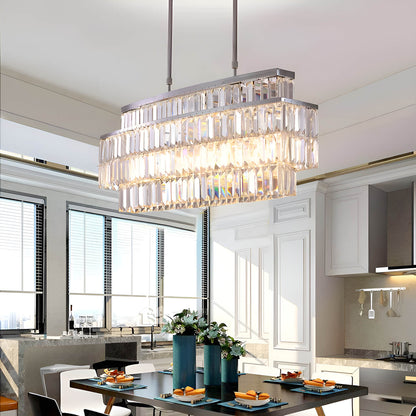 Modern Rectangular Crystal Chandelier - Rod-Type Pendant Light