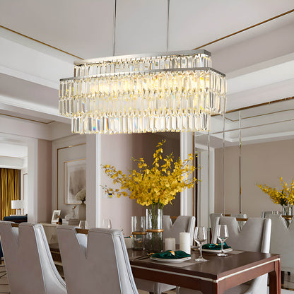 Modern Rectangular Crystal Chandelier - Rod-Type Pendant Light