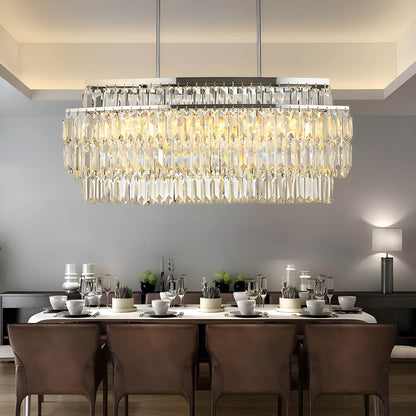 Modern Rectangular Crystal Chandelier - Rod-Type Pendant Light