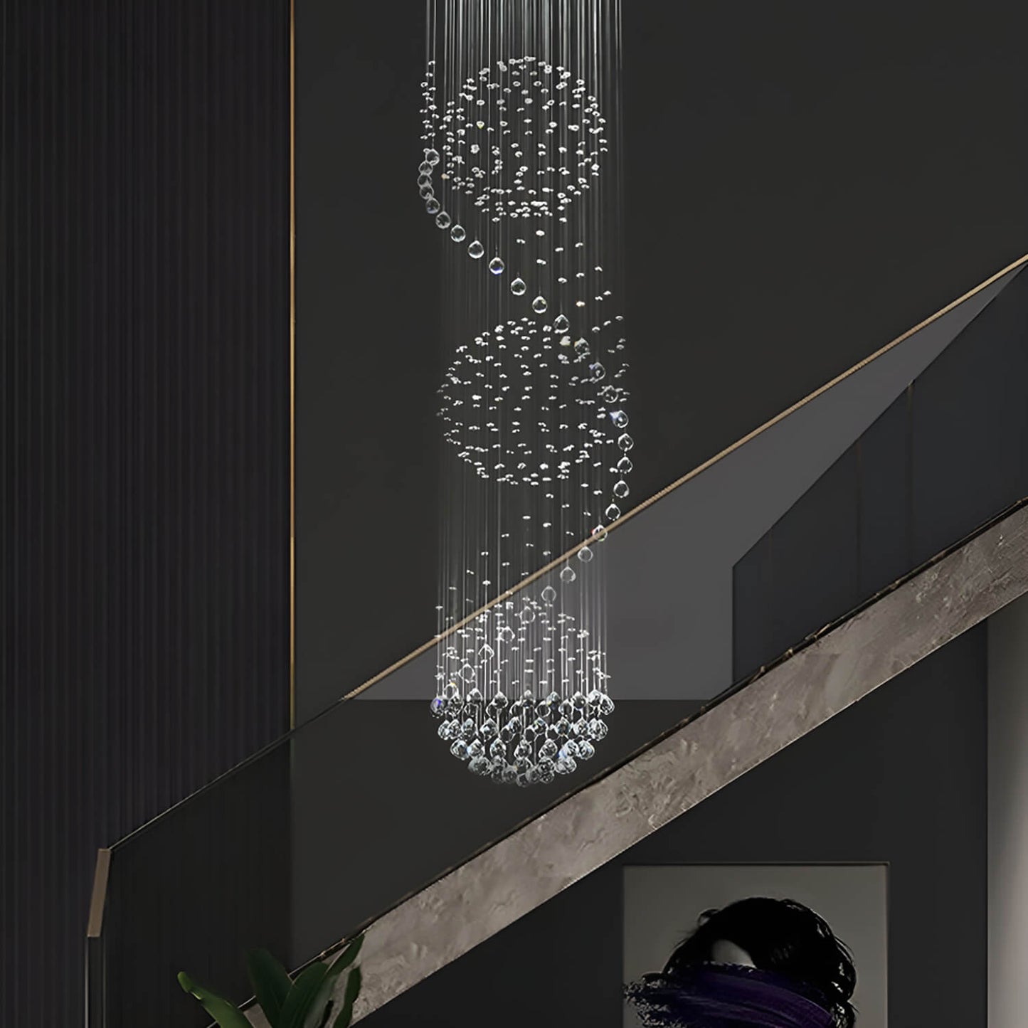 Modern Spiral Three Sphere Raindrop Crystal Chandelier Lighting