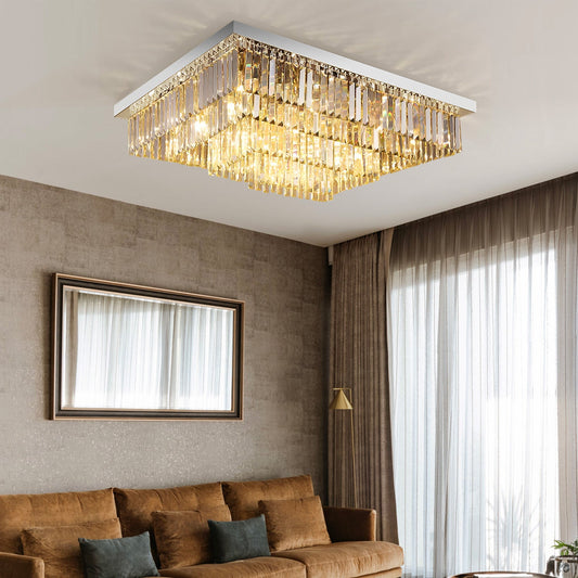 Modern Vertical Bar Rectangular Crystal Chandelier - Four Layers Ceiling Light