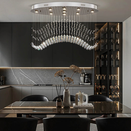 Modern Wave Rain Drop Clear Crystal Chandelier - Oval Ceiling Light