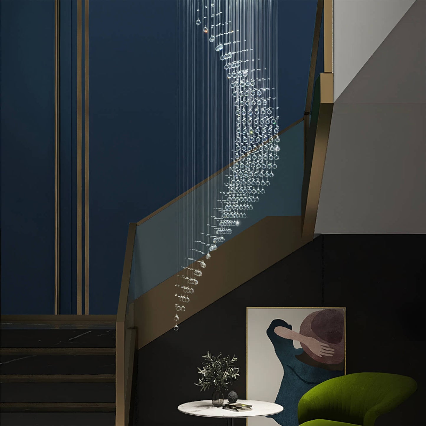 Moon Shaped Spiral Wave Raindrop Crystal Chandelier