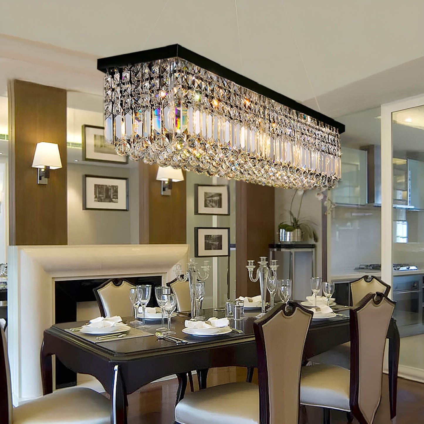 Rectangular Crystal Chandelier - Dining Room Crystal Chandeliers