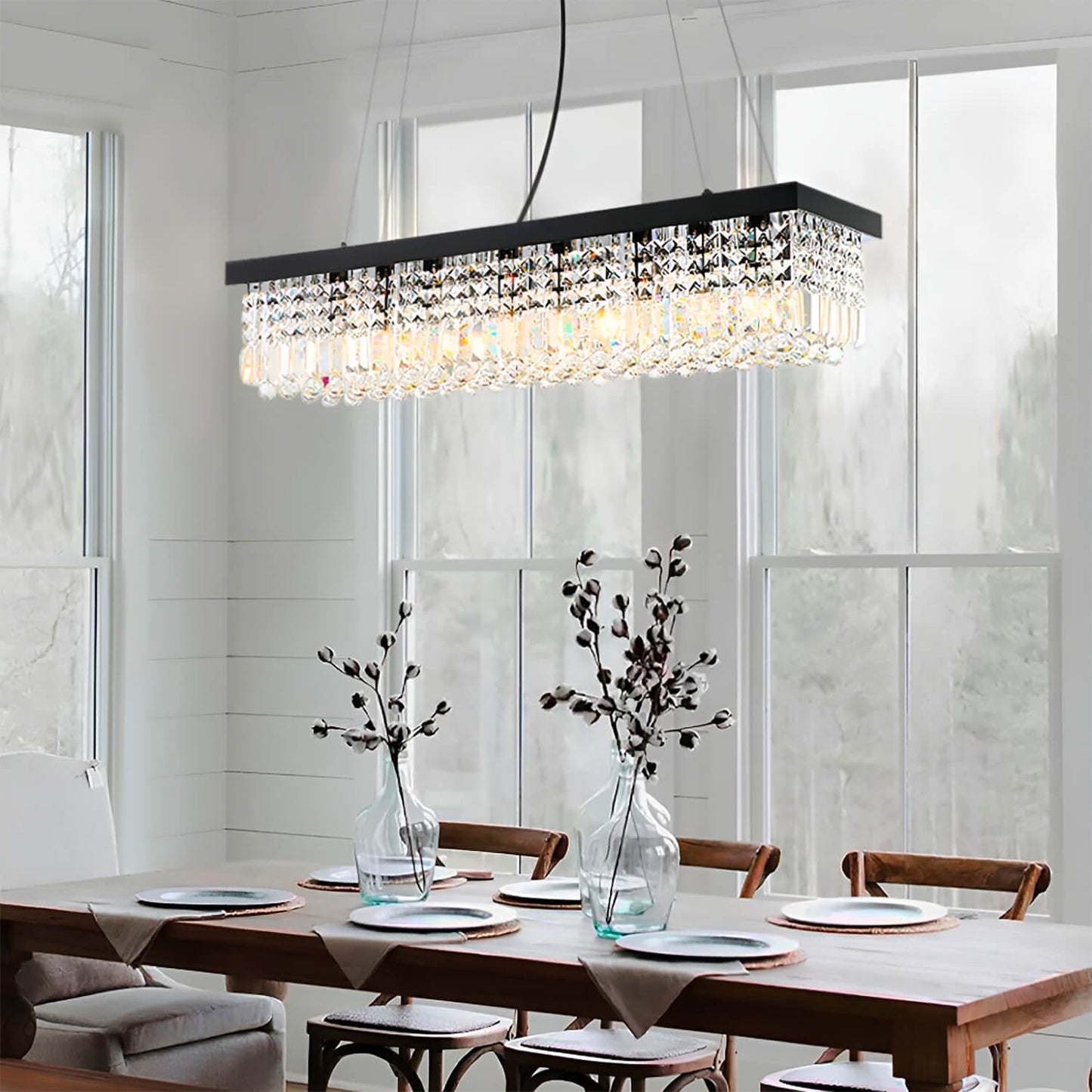 Rectangular Crystal Chandelier - Dining Room Crystal Chandeliers