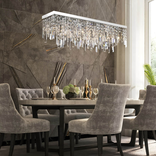 Rectangular Crystal Chandelier With Linear Design - Dining Room