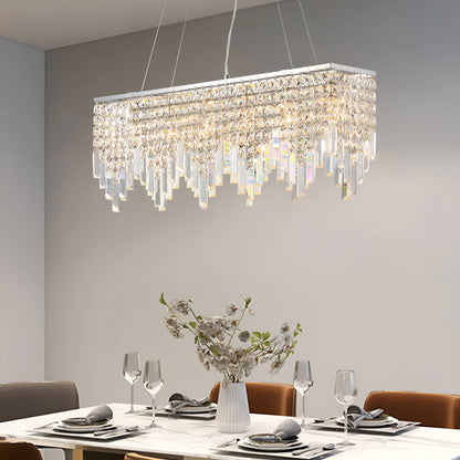 Rectangular Crystal Chandelier With Linear Design - Dining Room