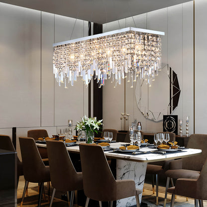 Rectangular Crystal Chandelier With Linear Design - Dining Room