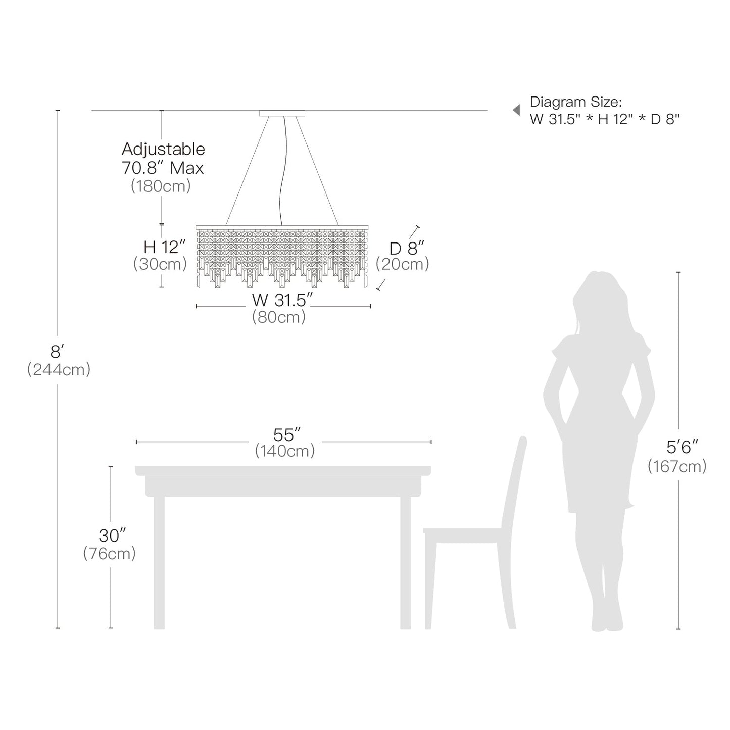 Rectangular Crystal Chandelier With Linear Design - Dining Room