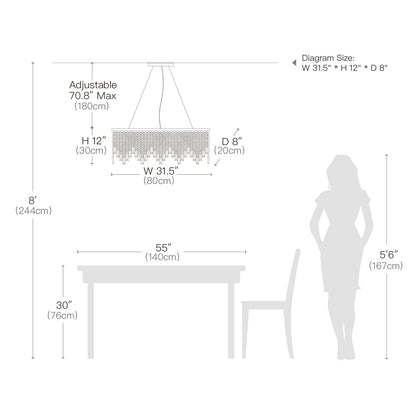 Rectangular Crystal Chandelier With Linear Design - Dining Room