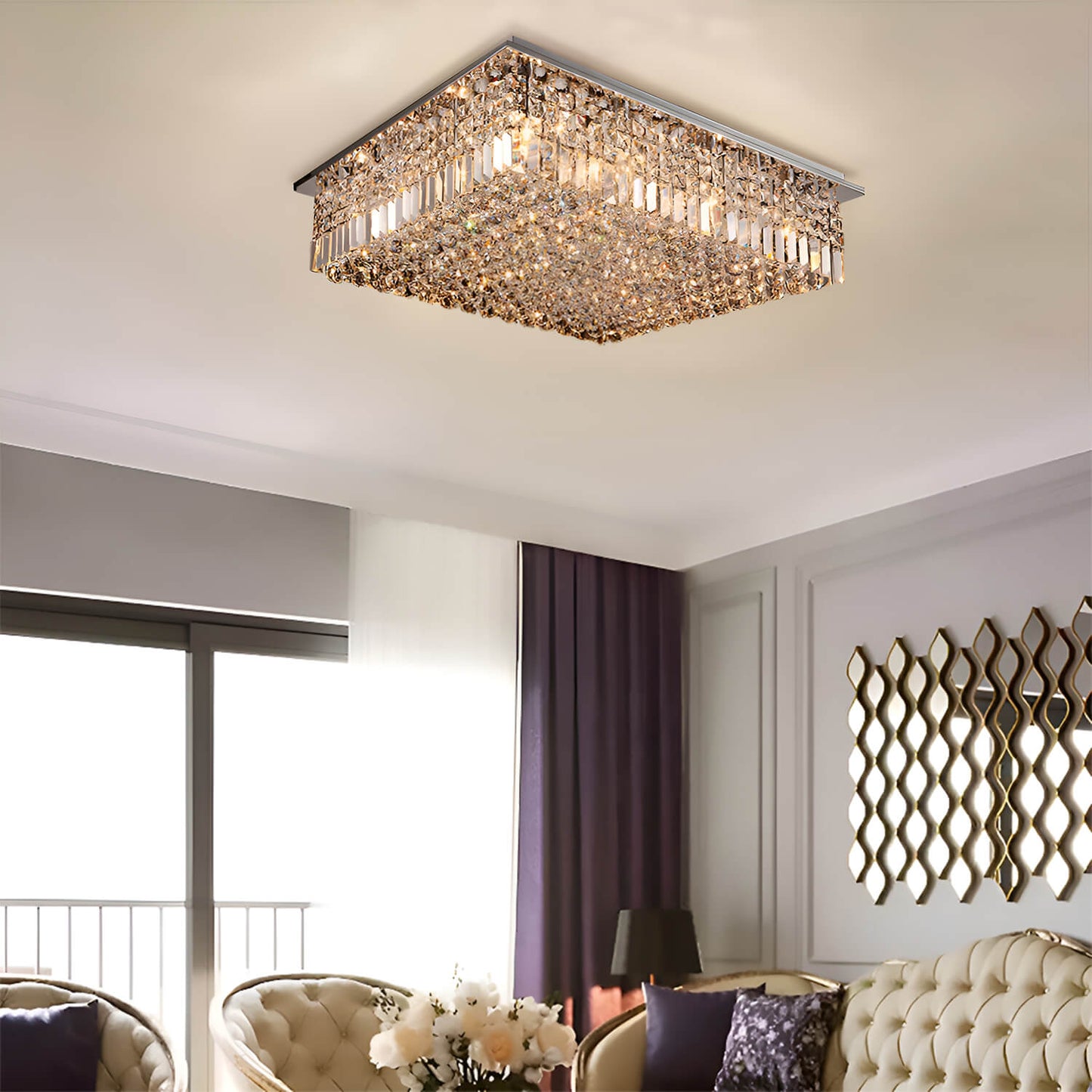 Rectangular Raindrop Crystal Living Room Chandelier Ceiling Lights