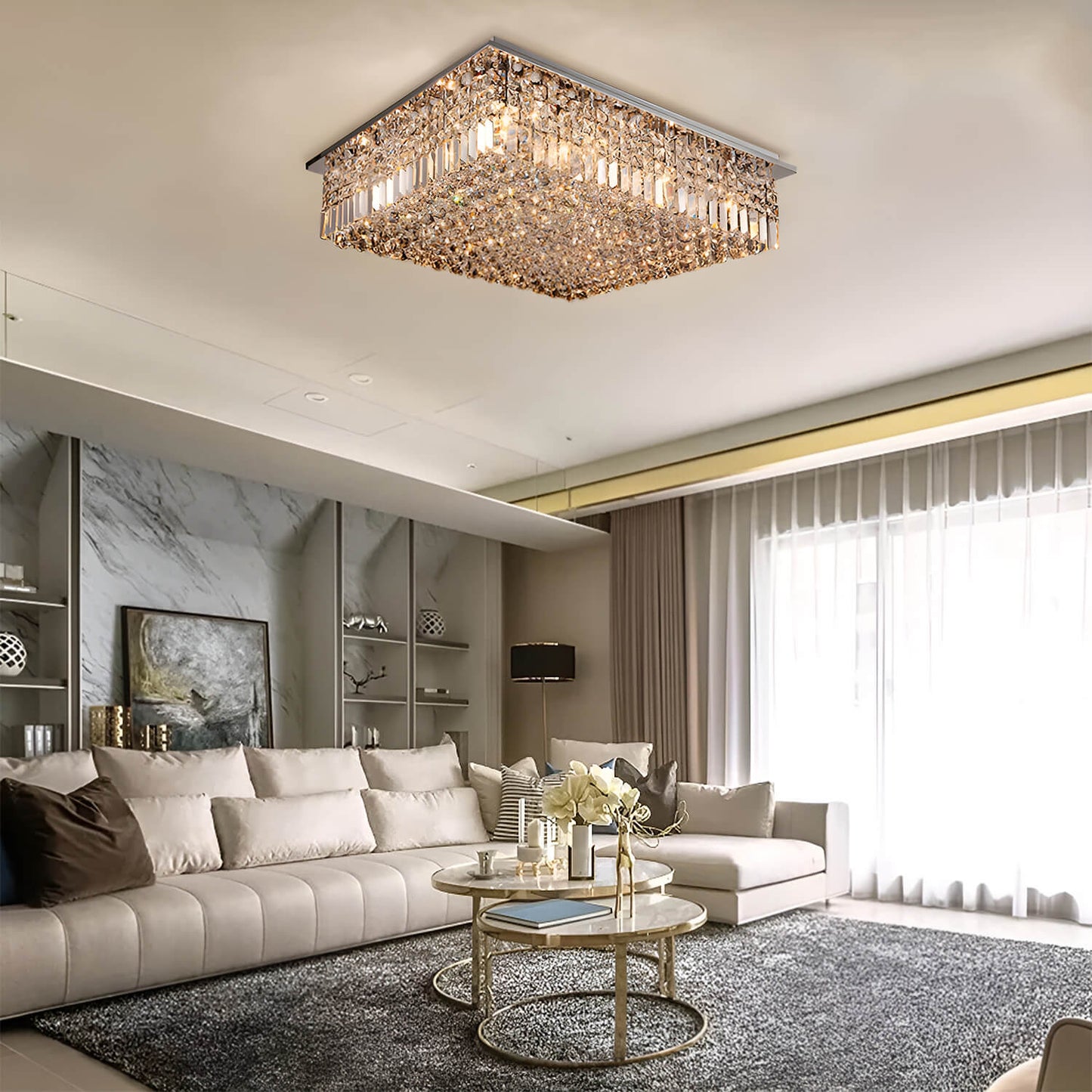 Rectangular Raindrop Crystal Living Room Chandelier Ceiling Lights