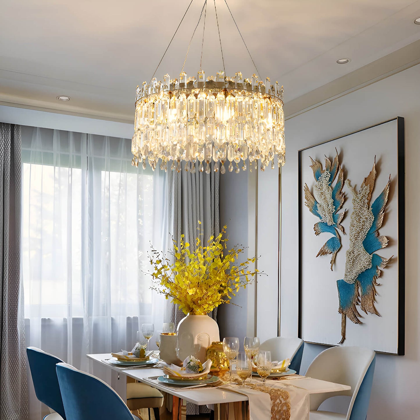 Round Linear Crystal Chandelier