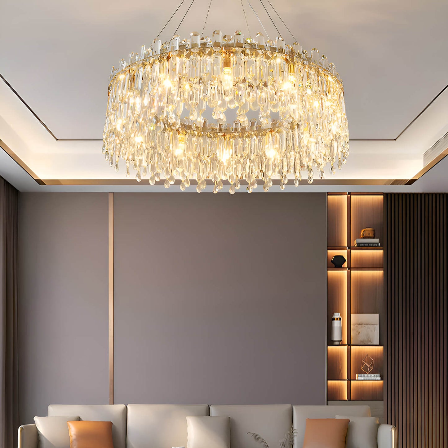 Round Linear Crystal Chandelier