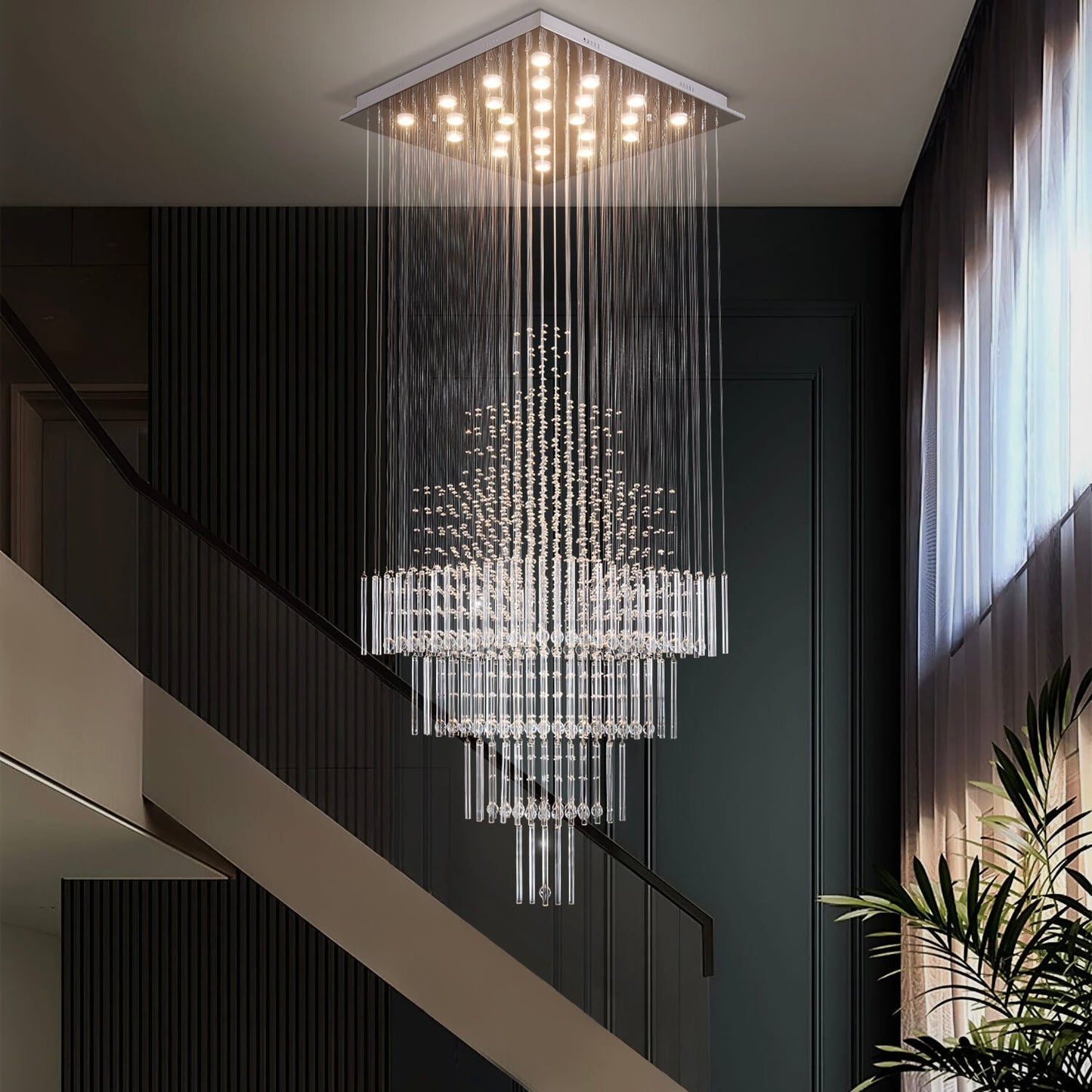 Square Floating Castle Raindrop Crystal Chandelier