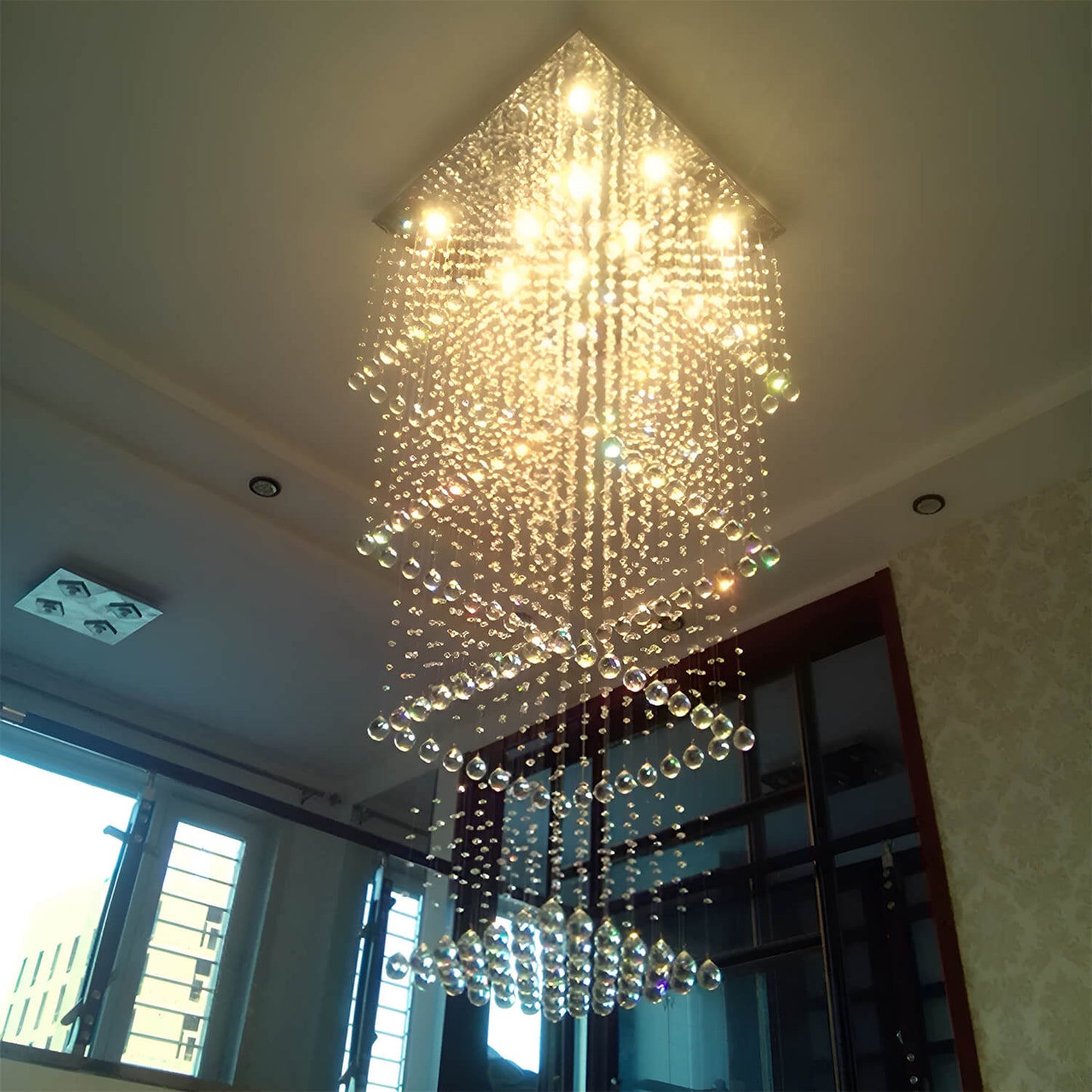 Square Long Crystal Raindrop Chandelier